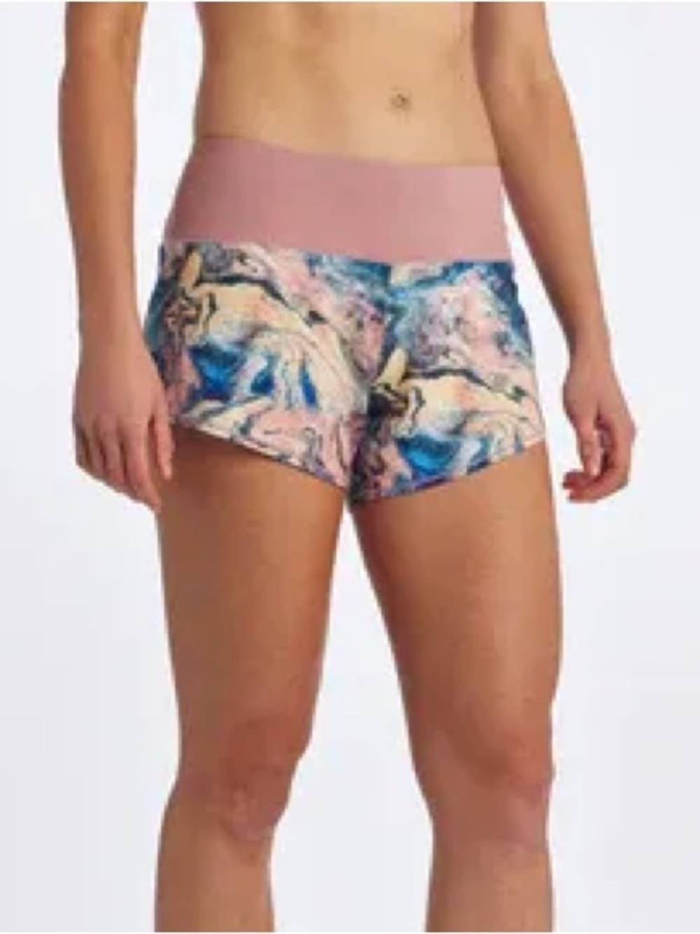 Oiselle Roga Running Shorts Pink Blue Gold Marble Print Size 8